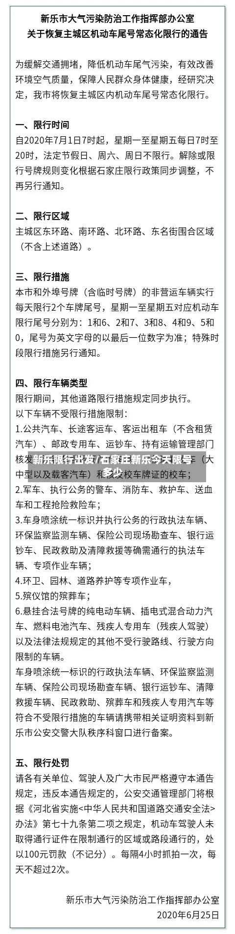 新乐限行出发/石家庄新乐今天限号多少