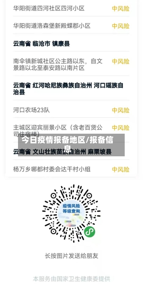 今日疫情报备地区/报备信息