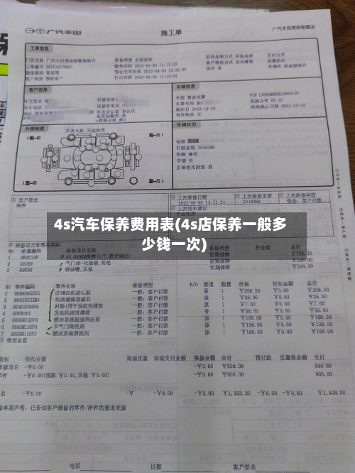 4s汽车保养费用表(4s店保养一般多少钱一次)