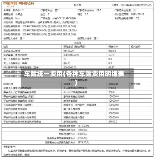 车险统一费用(各种车险费用明细表)-第3张图片