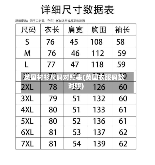 英国衬衫尺码对照表(英国衣服码数对照)